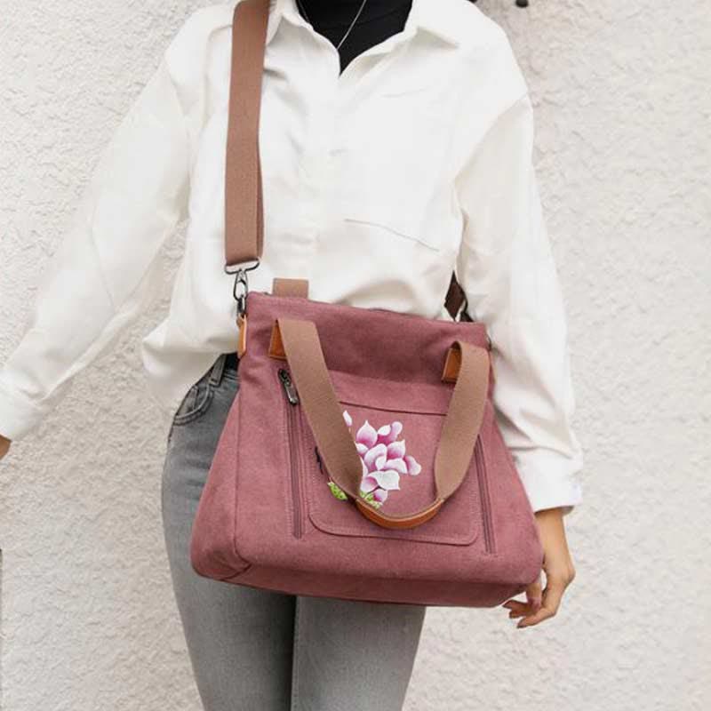 Handtasche aus Canvas mit Blumendruck für Damen, Henkeltasche oben, Umhängetasche