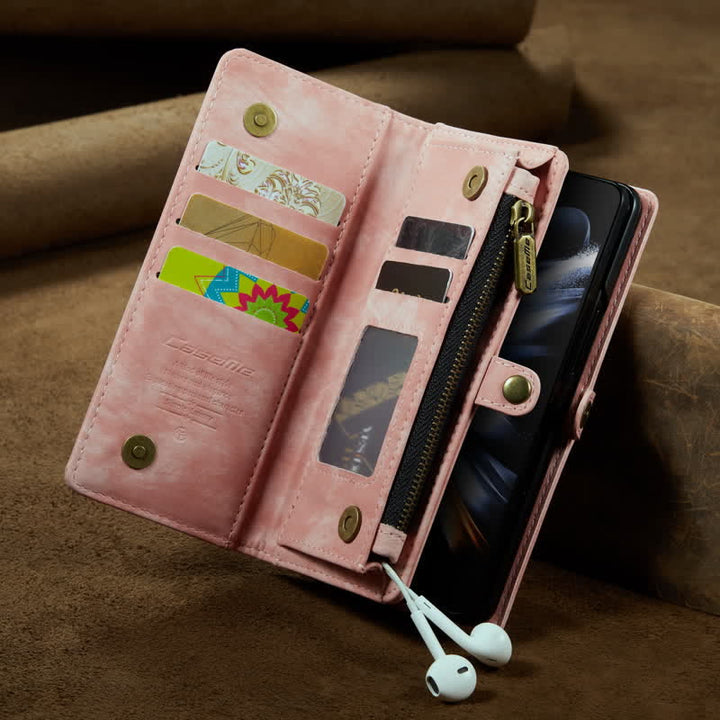 Robuste magnetische Leder-Brieftaschenhülle für Z Fold 4 mit Handschlaufe