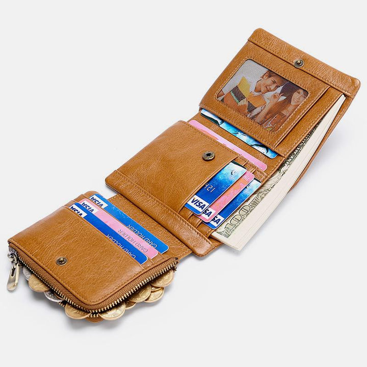 Dreifach gefaltete RFID-Geldbörse aus echtem Leder im Vintage-Stil