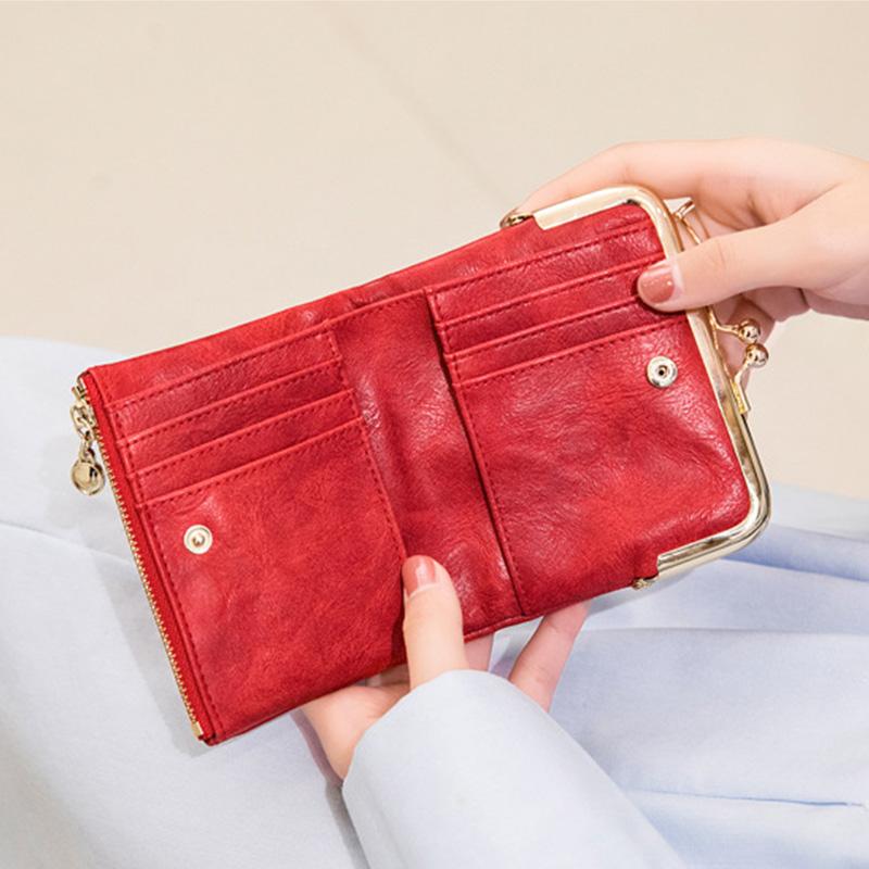 Multifunktionale, zweifach faltbare Münzbörse im Vintage-Stil mit Kiss Lock