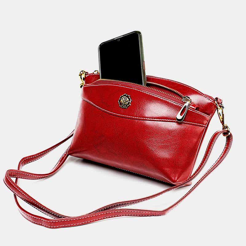Retro-Umhängetasche aus echtem Leder für Damen, geräumige kleine Handytasche