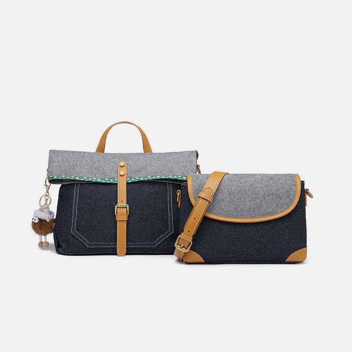 Damen 2-teiliges Denim-Handtaschen-Set, modisches Umhängetaschen-Set