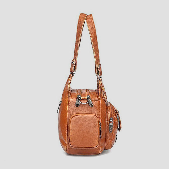 Tragetasche für Damen, Vintage, genietete Umhängetasche aus Leder mit mehreren Taschen