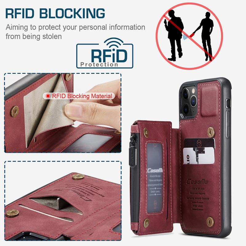 2 IN 1 Anti-Diebstahl RFID Telefon Tasche Brieftasche Smartphone Fall Kompatibel mit iPhone