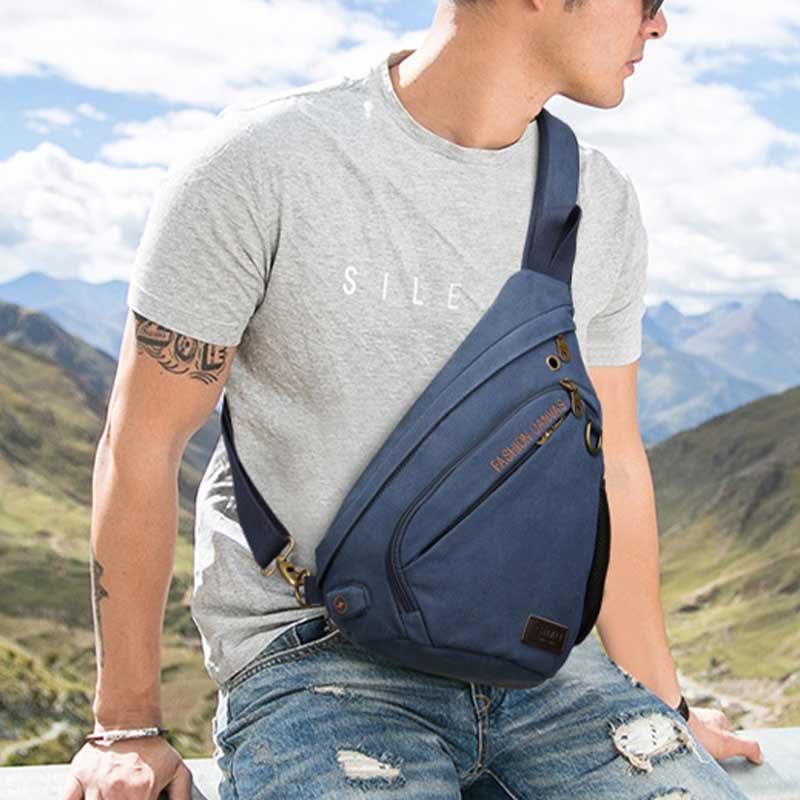 Canvas Brusttasche Herren Minimalistische Reise Große Schultertasche