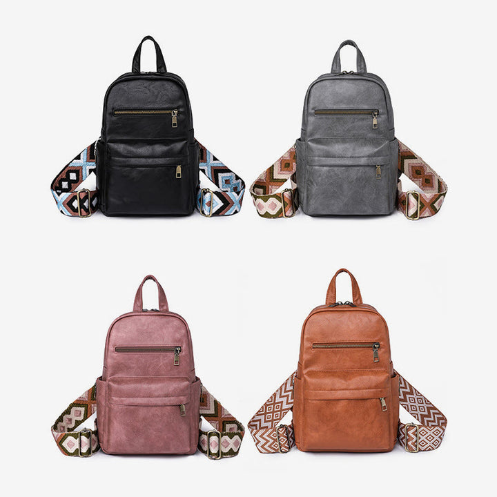 Lederrucksack für Damen, Retro, einfarbig, Mehrzweck-Schultertasche