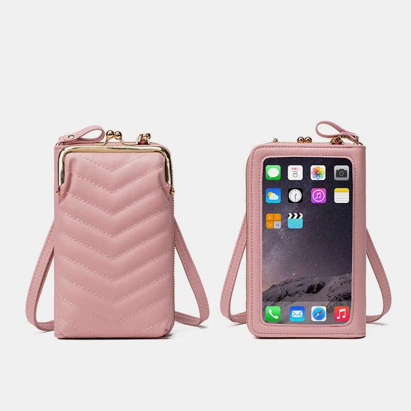 Kleine Crossbody-Handy-Geldbörse für Damen aus gestepptem Leder