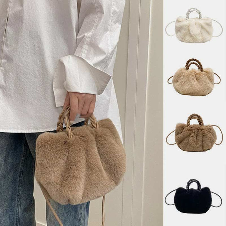 Damen Kunstpelz Winter Handtasche Schultertasche Top Griff Satchel Handtasche