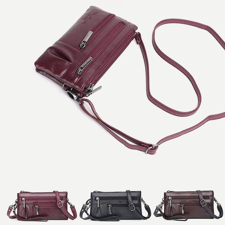Clutch-Geldbörse für Damen, mehrere Taschen, Echtleder-Geldbörse mit Umhängegurt