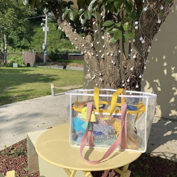 Große wasserdichte, transparente Strandtasche aus PVC mit großem Fassungsvermögen, Tragetasche und Schultergurt