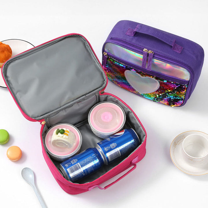Lunchtasche für Kinder mit Glitzer-Herzmuster, isolierte Tasche