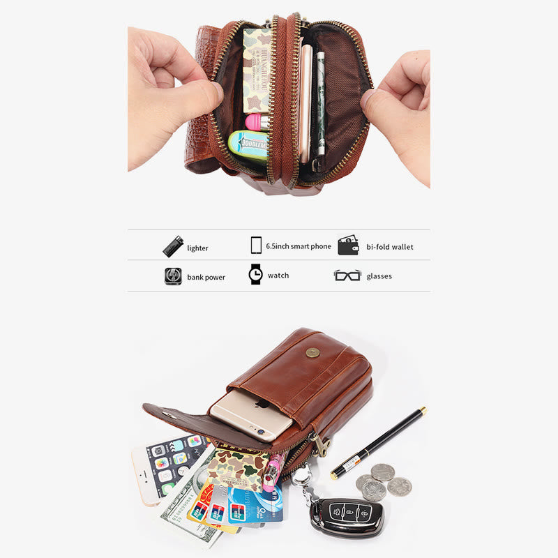 Handytasche aus Leder für Herren, langlebig, multifunktional, zum Tragen auf dem Gürtel, Hüfttasche