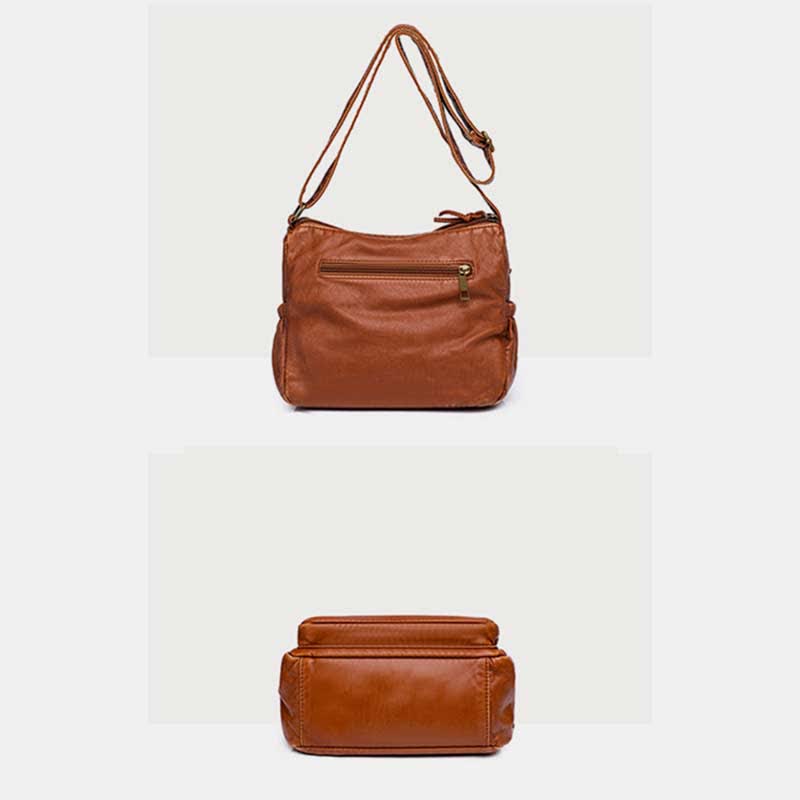 Umhängetasche aus weichem Leder mit zwei Fächern, Retro-Handtasche für Damen