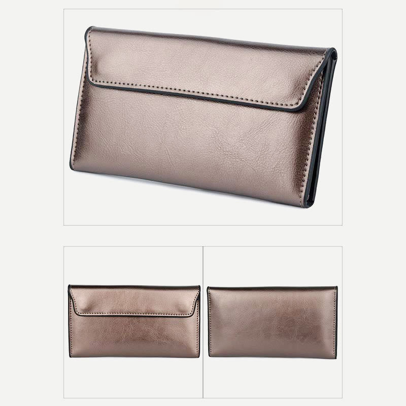 Geldbörse für Damen, schmal, multifunktional, minimalistisch, aus echtem Leder