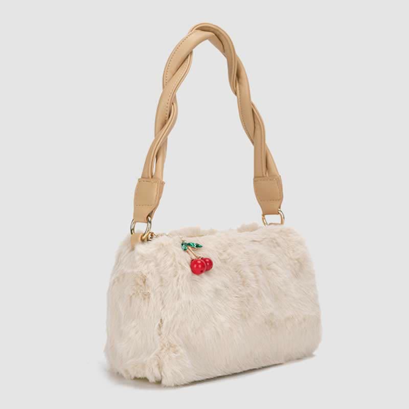 Damen Winter Plüsch Handtasche Flauschige Kirsche Crossbody Schultertasche Hobo Bag