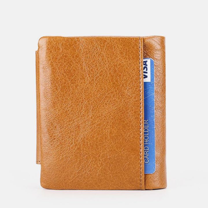 Dreifach gefaltete RFID-Geldbörse aus echtem Leder im Vintage-Stil