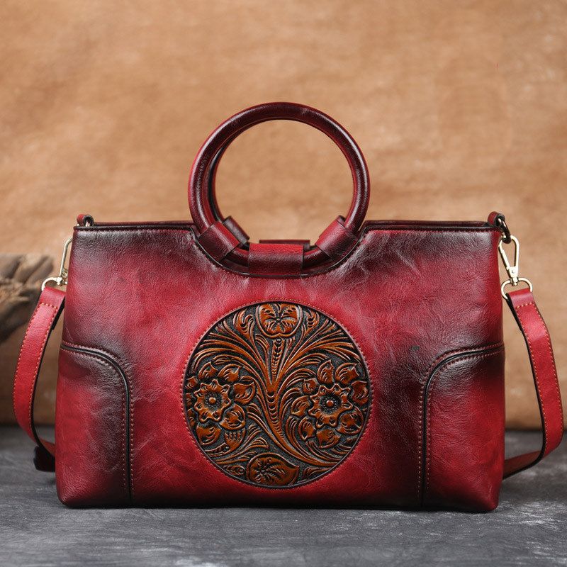 Luxuriöse Top-Henkeltasche mit Vintage-Prägung und Blumenmuster