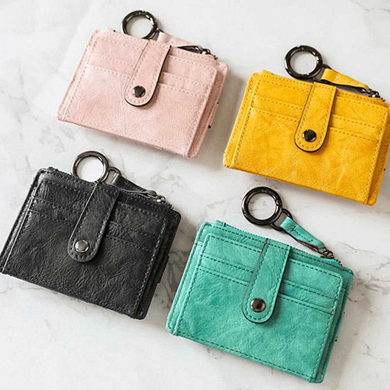 Schlankes Kartenetui, Vordertasche, Geldbörse, Kreditkartenhalter für Damen, mit Schlüsselanhänger