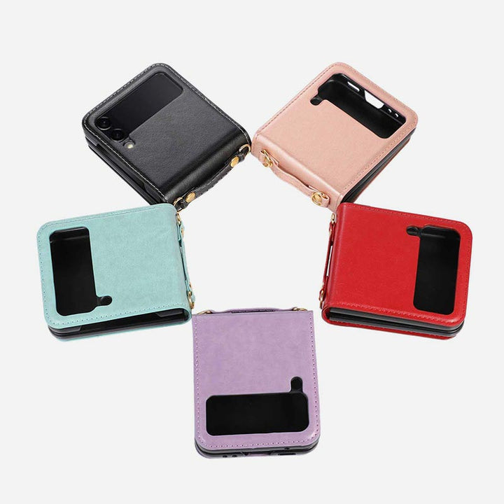 Samsung Galaxy Z Flip 3 Handyhülle, einfarbige Crossbody-Handytasche mit Kartenfach