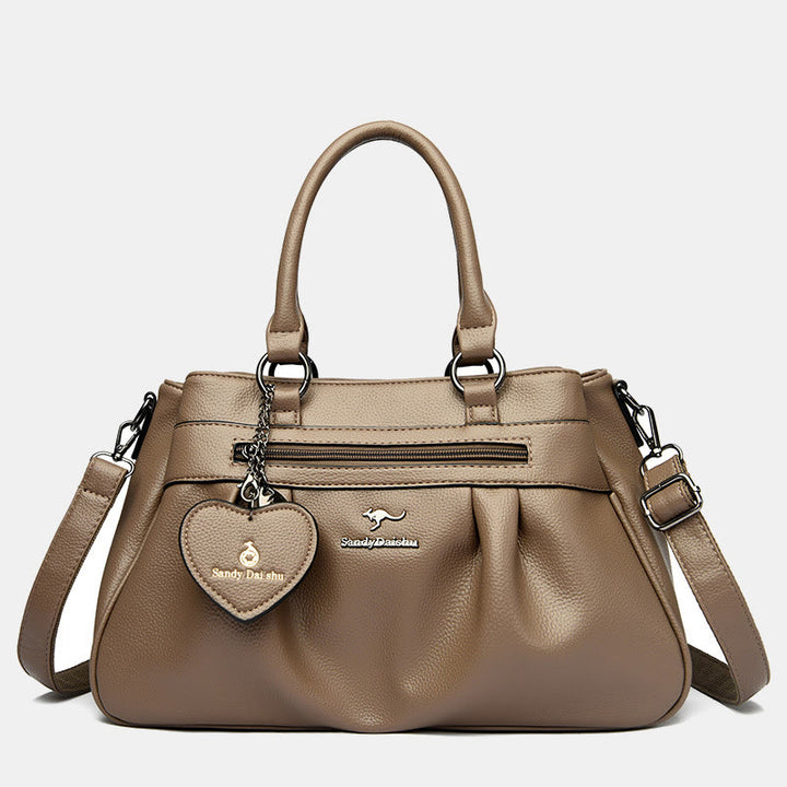 Handtasche mit drei Fächern und Henkel, Umhängetasche aus PU-Leder