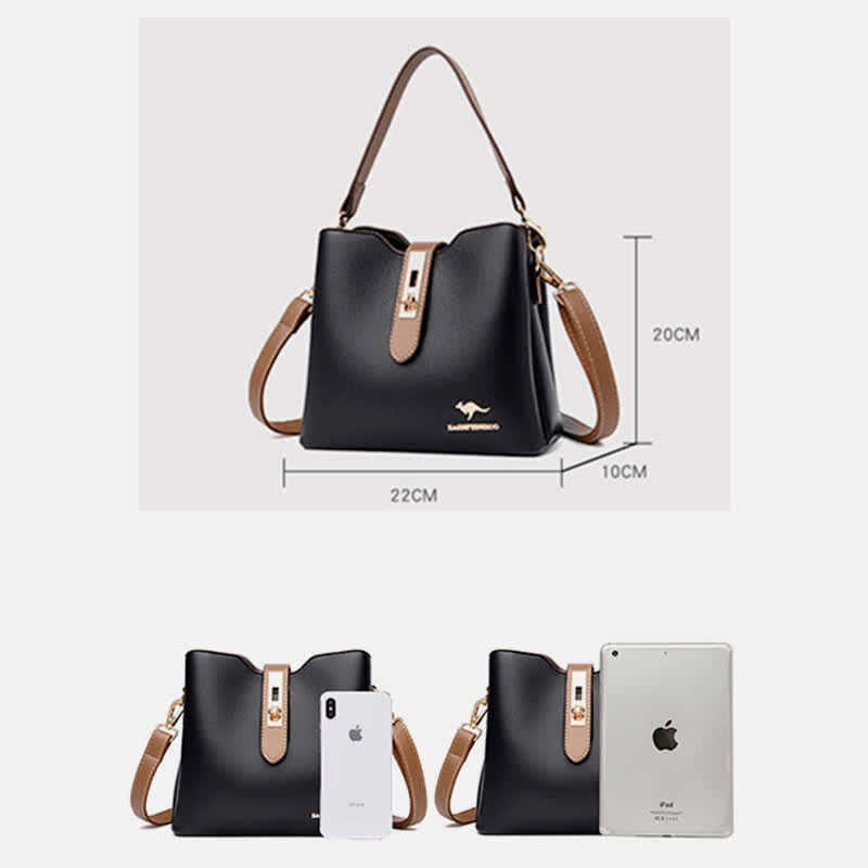 Kleine Umhängetasche mit drei Fächern für Damen, Schultertasche aus Leder