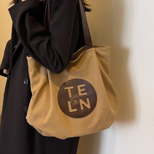 Vintage Canvas Tote Monogramm große plissierte Schultertasche für Frauen