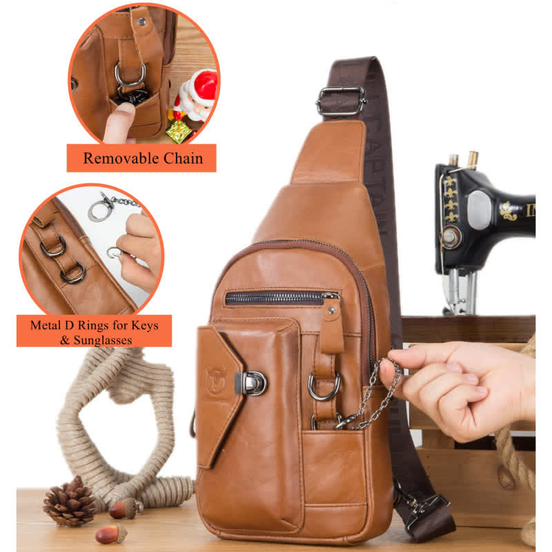 Schultertasche für Herren, weiche Interlock-Brusttasche aus Rindsleder