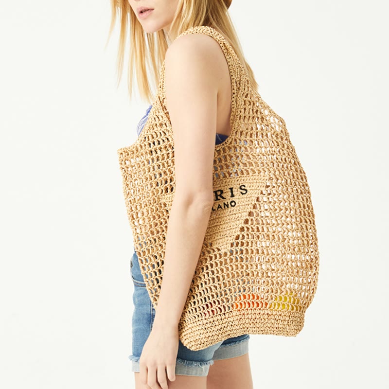Strandtasche für Damen, gestrickte Retro-Handtasche mit ausgehöhlter Öffnung - image 8