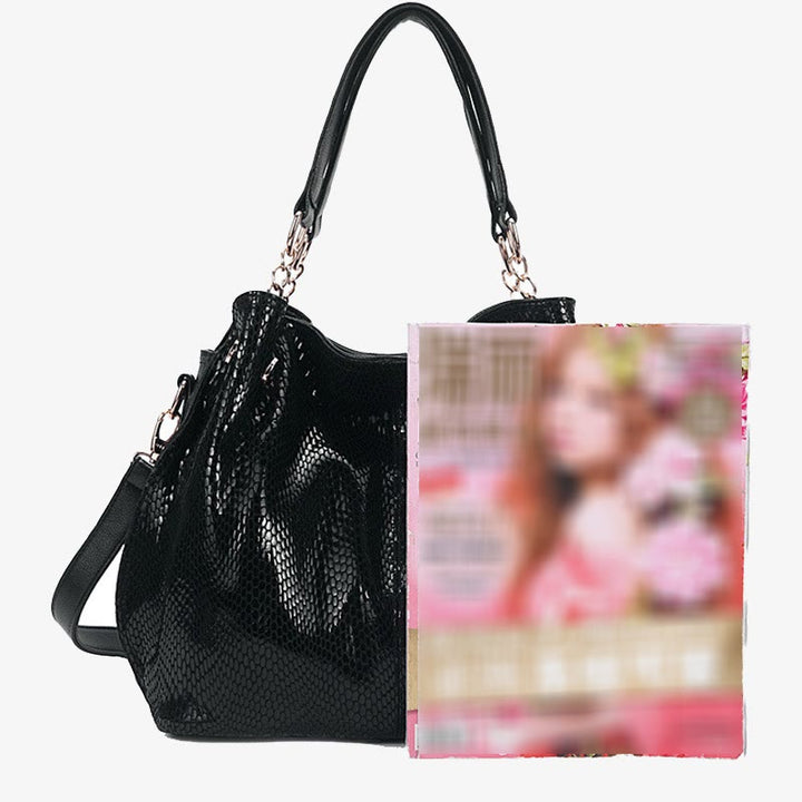 Glänzende Schlangenhaut-Grain-Tasche für Damen aus echtem Leder