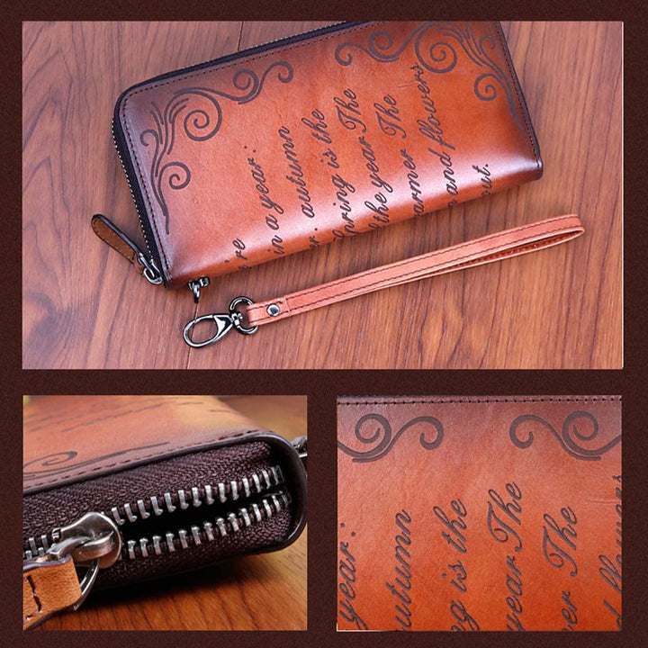 Geldbörse für Damen, Vintage, echtes Leder, bedruckt, für den täglichen Einkauf