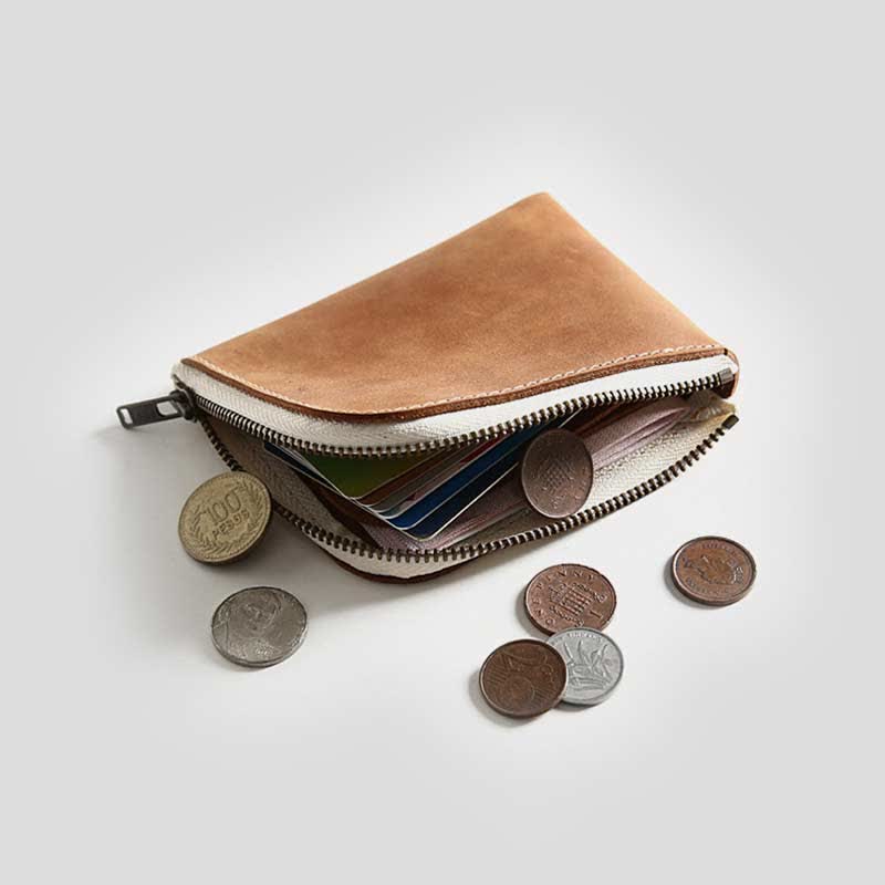 Retro-Geldbörse aus echtem Leder, schmale Geldbörse mit Reißverschluss