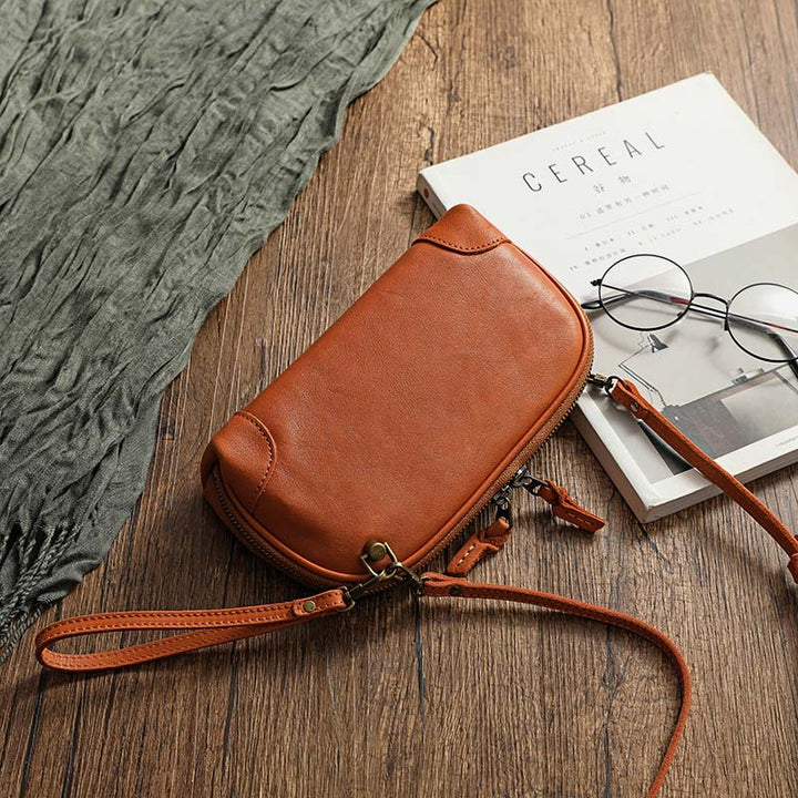 Geldbörsen mit mehreren Taschen für Damen, Retro-Mini-Umhängetasche aus Leder