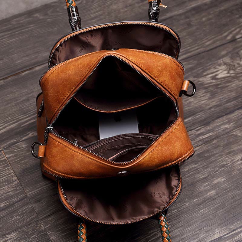 Vintage Leder Satchel Handtasche Top-Griff Tasche mit Cross Body Strap