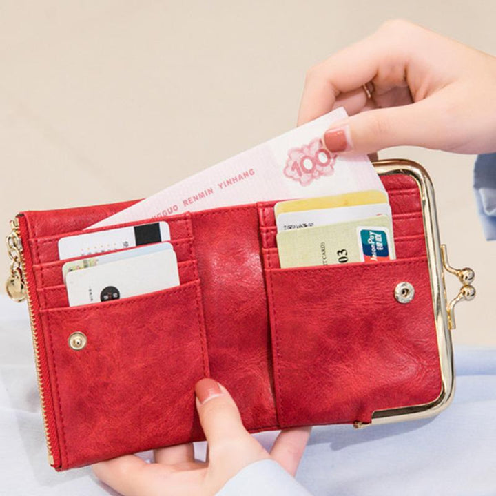 Multifunktionale, zweifach faltbare Münzbörse im Vintage-Stil mit Kiss Lock
