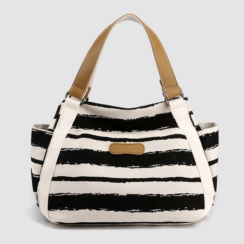 Lässige Einkaufstasche für Damen, gestreifte Canvas-Tasche für den täglichen Gebrauch