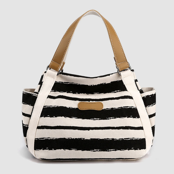 Lässige Einkaufstasche für Damen, gestreifte Canvas-Tasche für den täglichen Gebrauch