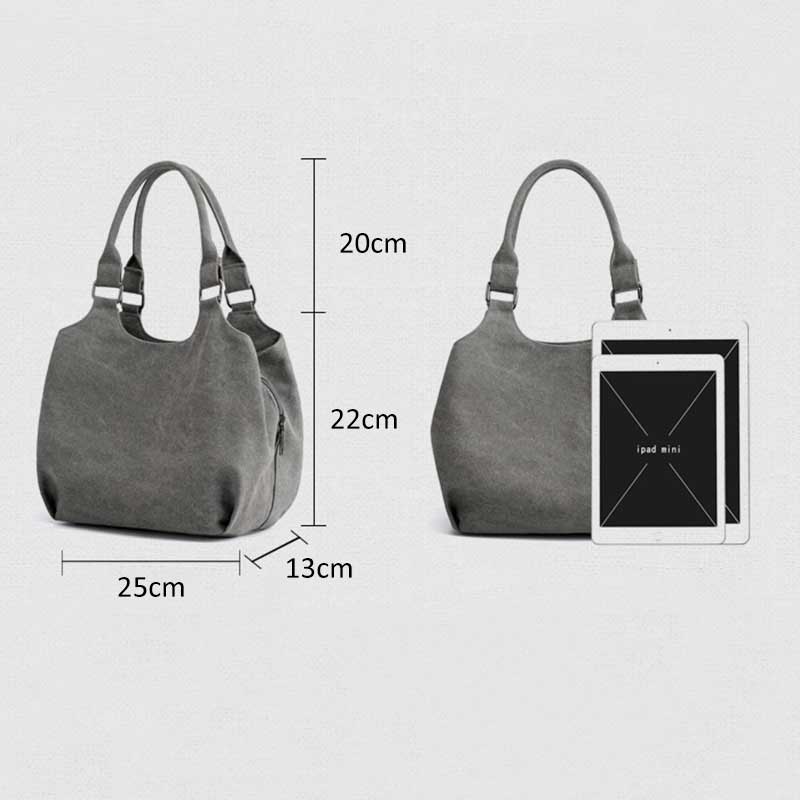Tragetasche aus Canvas mit drei Fächern, leicht, funktional, Hobo-Handtasche