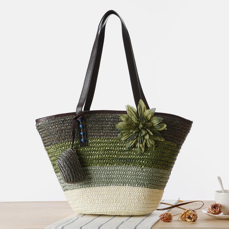 Sommerblumen-Strandtasche aus gewebtem Stroh, Reisetasche