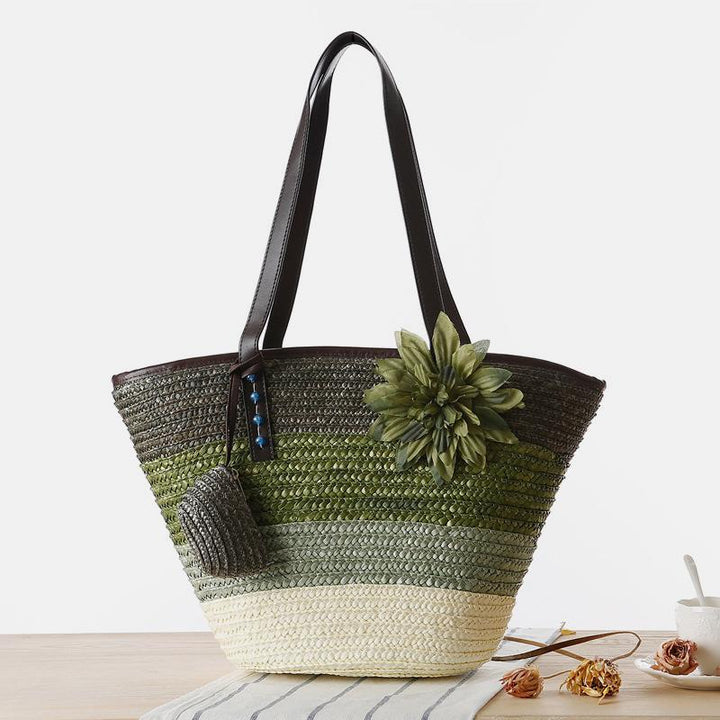 Sommerblumen-Strandtasche aus gewebtem Stroh, Reisetasche