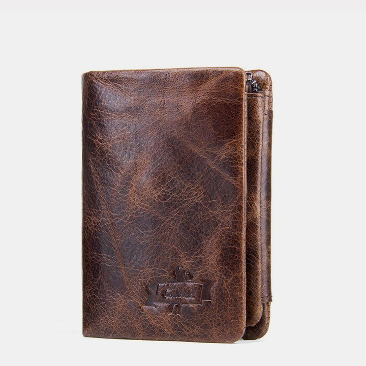 Dreifach gefaltete Geldbörse aus Vintage-Leder mit großem Fassungsvermögen