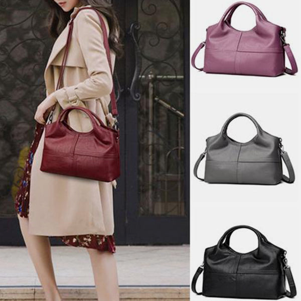 Weiche Lederhandtasche mit Nähten und fester Umhängetasche