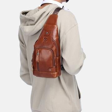 Schultertasche aus echtem Leder mit USB-Ladefunktion