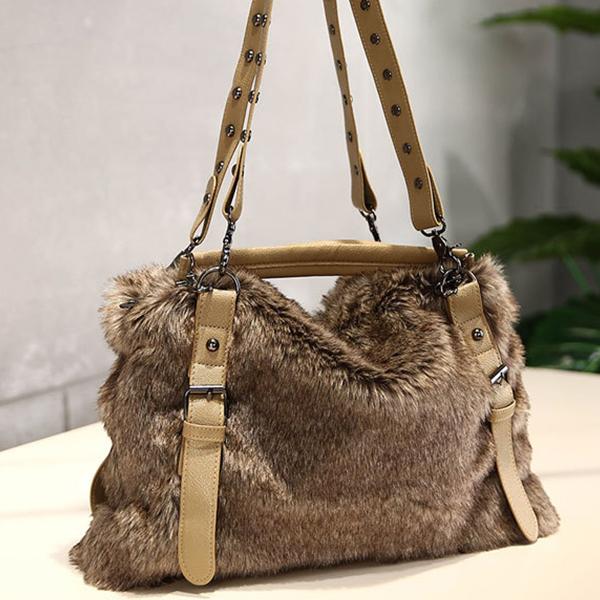 Damen Plüsch Elegante Schultertasche Tote Handtasche