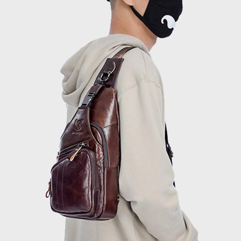 Multifunktions-Schultertasche aus echtem Leder im Vintage-Stil
