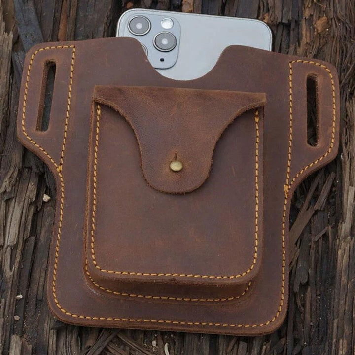 Outdoor Leder Retro Volltonfarbe 7,2 Zoll Handy Gürteltasche
