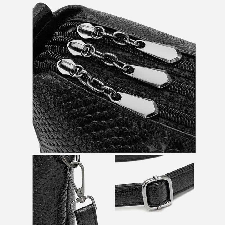 Umhängetasche mit drei Fächern für Damen, Beuteltasche aus veganem Leder