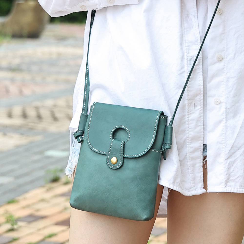 Handytasche für Damen, weiches Echtleder, minimalistische Umhängetasche