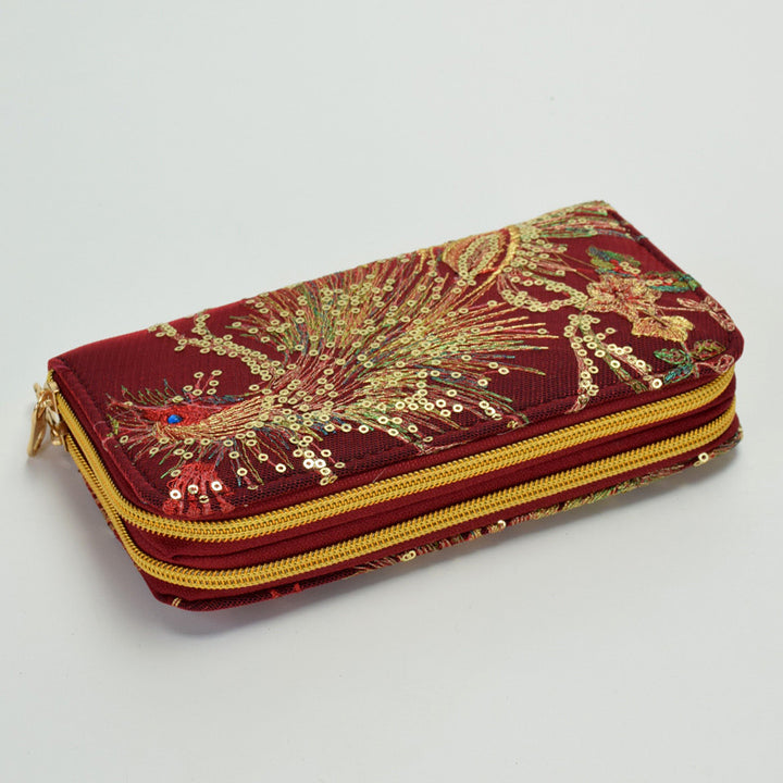 Vintage National Pfau Stickerei Lange Brieftasche Clutch