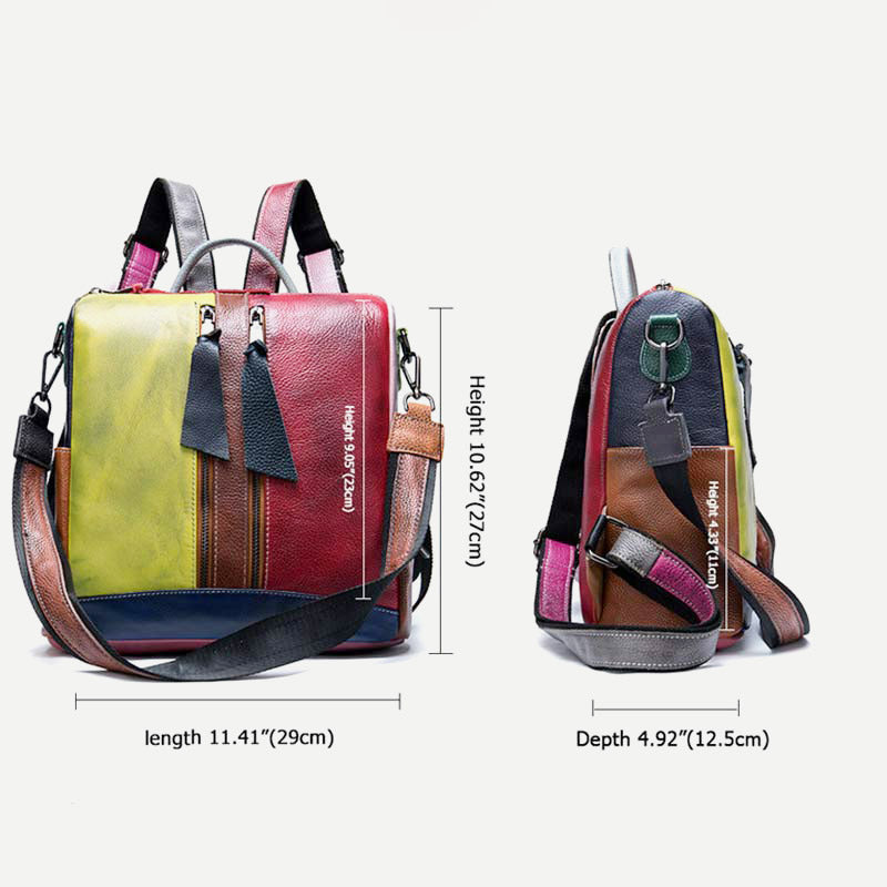 Damen Rucksack Handtasche Cabrio Schultertasche Echtleder Colorblock Casual Daypack