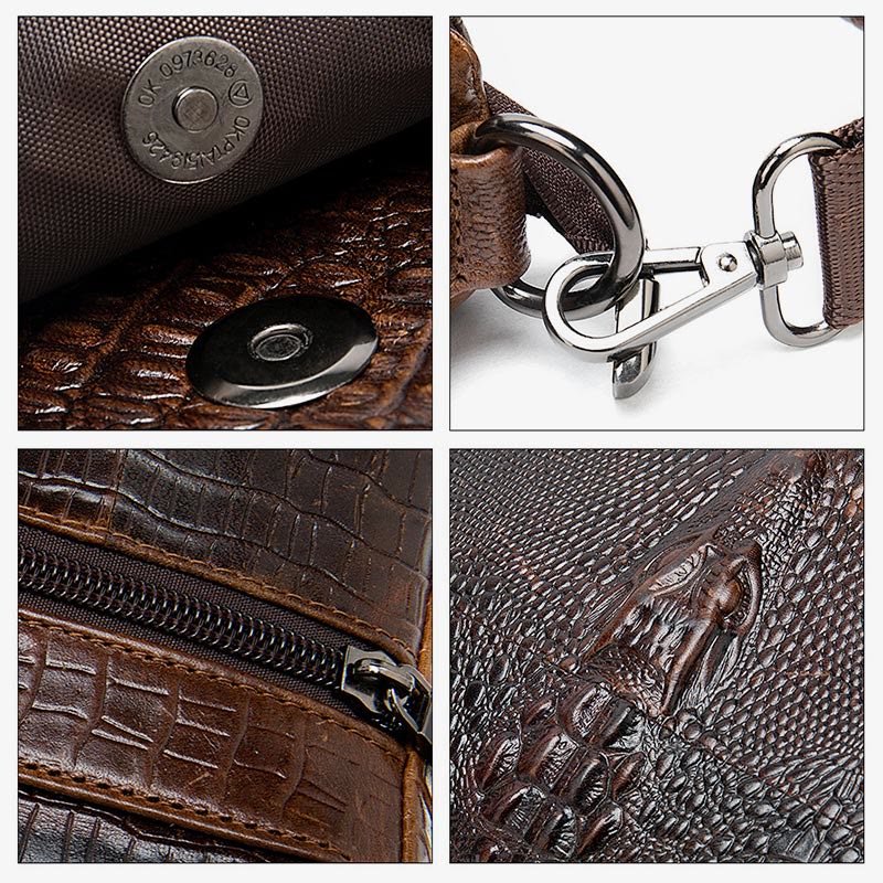 Clamshell Messenger Bag Herren Unifarben Krokodildruck Business Geldbörse
